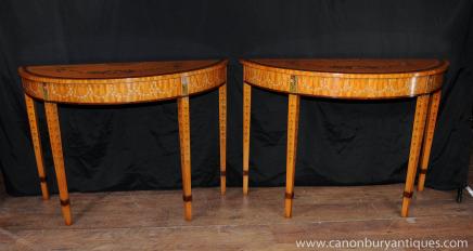 Paar Satinwood Regency Painted Console Tables Halle Tabelle Paar Satinwood Regency Painted Console Tables Halle Tabelle
