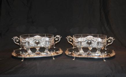 Paar viktorianischen Sheffield Silver Plate Centrepiece Epergne Dish Teller Schale