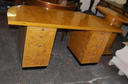 Art Deco Piedistallo Scrivania Noce Biondo scrivania Ginocchio Hole