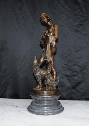 Art Nouveau Nudo Femminile Figurine Borzoi Dog Statue da Cogare