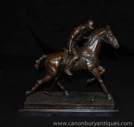 Bronzo Polo Player Statua Cavallo Fantino Figurine Casting