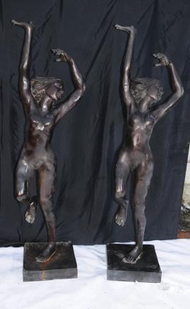 Coppia Bronzo antico XL Femminile Art Nouveau Nudo Femminile statue Figurines