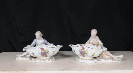 Coppia Dresda porcellana Piatti Figurine Ciotole Ceramica tedesca