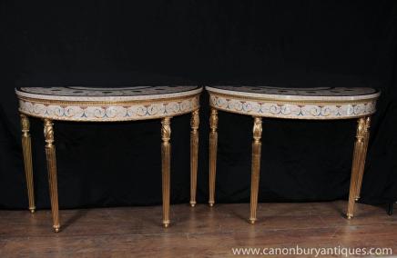 Coppia Regency Adams Dipinta Consolle Sala Table Coppia Regency Adams Dipinta Consolle Sala Table