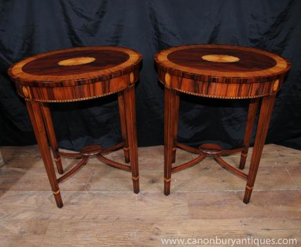 Coppia Rosewood Sheraton Cocktail Divano Tavolini da tavolo Inlay
