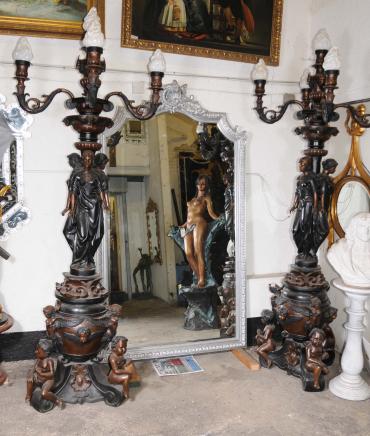 Coppia XL Bronzo Profilattici Lampade Luci candelabri Torchères architettonici Coppia XL Bronzo Profilattici Lampade Luci candelabri Torchères architettonici