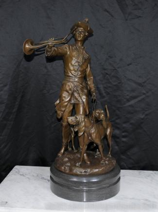 Grande francese Bronzo Hunter Statua Bloodhound Cane Statua