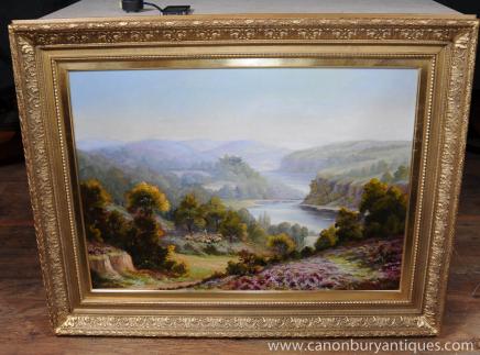 Grande pittura a olio romantica vittoriana Firmato Carlier Pastorale Paesaggio Gilt Telaio Grande pittura a olio romantica vittoriana Firmato Carlier Pastorale Paesaggio Gilt Telaio