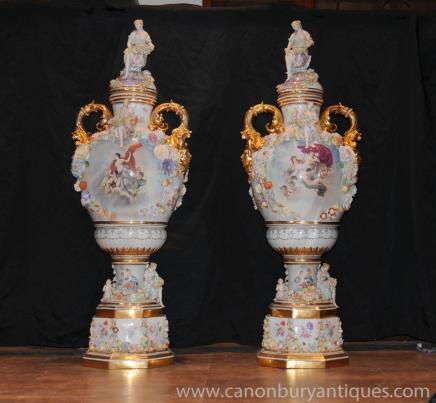 XL tedesca Meissen Porcelain Incrostato Vasi Urne Profilattici XL tedesca Meissen Porcelain Incrostato Vasi Urne Profilattici
