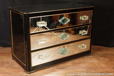 Antique 1930s Art Deco Mirrored Chest Drawers Commode