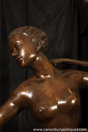 Large Art Nouveau Bronze Nude Female Figurine Statue