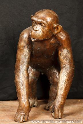 Large Bronze Monkey Chimpanzee Statue Casting Monkeys Ape Primate