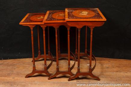 Regency Sheraton Nest Tables Side Table Painted Musical Instruments Regency Sheraton Nest Tables Side Table Painted Musical Instruments