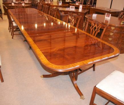 16 ft Regency Dining Table Triple Pedestal Mahogany Diner