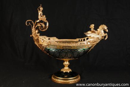 Empire Cut Glass Boat Tureen Dish Plate Vase Ormolu French Cherub