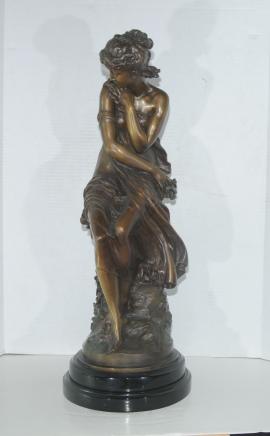 French Bronze Female Figurine Seated Maiden by Moreau French Bronze Female Figurine Seated Maiden by Moreau