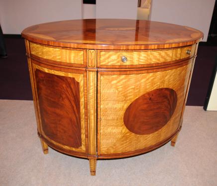 Satinwood Regency Cabinet Half Round Marqeutry Inlay Sideboard Satinwood Regency Cabinet Half Round Marqeutry Inlay Sideboard