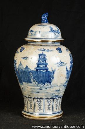 Single Nanking Pottery Ginger Jar Blue White Chinese Porcelain Vase