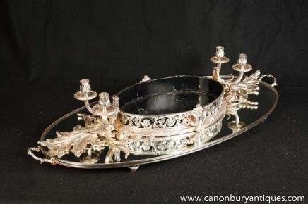 Victorian Silver Plate Centrepiece Platter Set Candelabras Victorian Silver Plate Centrepiece Platter Set Candelabras