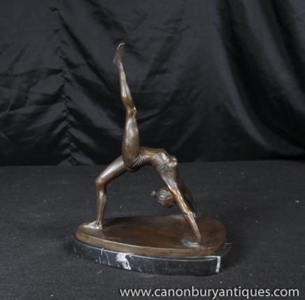 Bronze Acrobat Figurine Statue Signed Zach Semi Nude Female Sculpture 