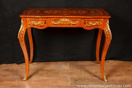French Empire Bureau Plat Desk Writing Table Marquetry Inlay