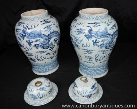 Pair Chinese Nanking Ginger Jars Dragon Vases Urns Pair Chinese Nanking Ginger Jars Dragon Vases Urns