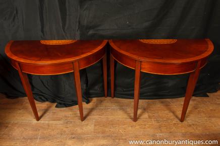 Pair Regency Mahogany Console Tables Demi Lune Table Pair Regency Mahogany Console Tables Demi Lune Table