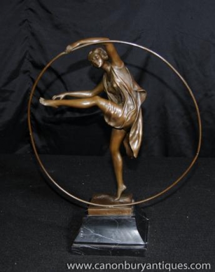 Art Deco Bronze Statue Hoop Dancer Mädchen Signed Godard Französisch Figurine