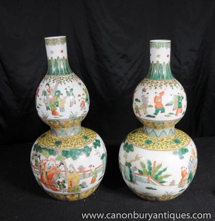 Duo chinois Kangxi Doucai vases en porcelaine Bulbous Urnes Planters Floral Duo chinois Kangxi Doucai vases en porcelaine Bulbous Urnes Planters Floral