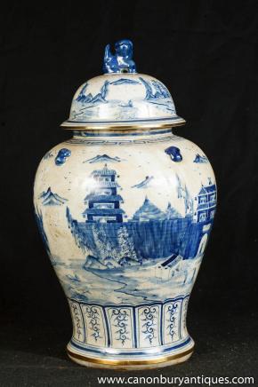 Einzel Nanking Pottery Ginger Jar Blau Weiß chinesisches Porzellan Vase