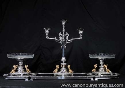 Elkington Silber-Center Piece Tafelaufsatz Cherub Candelabras Sheffield