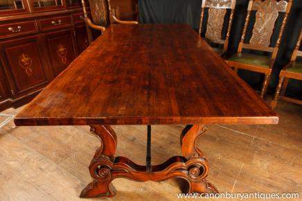 Espagnol réfectoire Table ronde en chêne Cuisine Salle à manger Tables Ferme Meubles