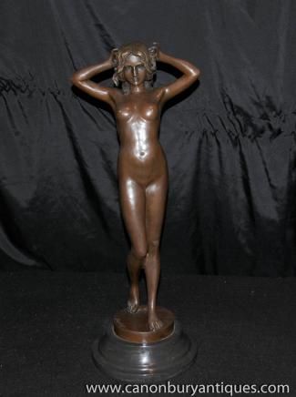 Französisch Jugendstil Bronze Weiblicher Akt Figur Statue Nackte Frau
