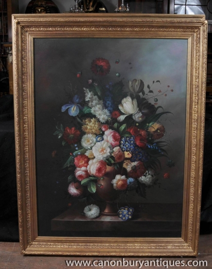 Große holländische Blumen Ölgemälde Stillleben Blumen Gilt Frame