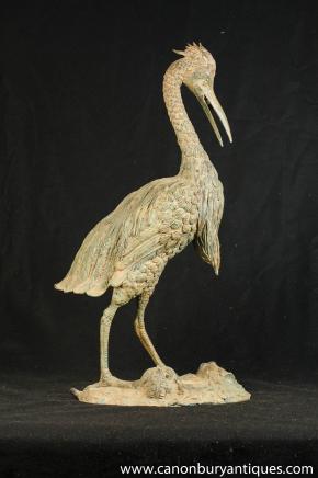Große japanische Bronze Statue Stork Birds Garden Art