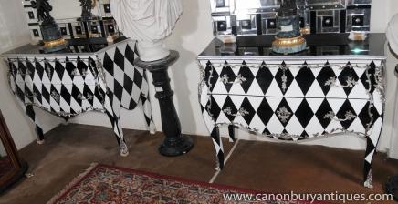 Pair Art Deco Bombe Kommoden Kommoden Diamant Inlay Möbel