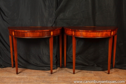 Pair Flamme Mahagoni Demi Lune Console Tables Regency Tabelle