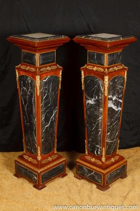Pair Französisch Reich Marmorsockel Tischfüsse Spalten