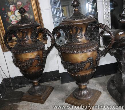 Pair XL Bronze italienische Vasen Urnen Amphora Architectural Garden Pair XL Bronze italienische Vasen Urnen Amphora Architectural Garden