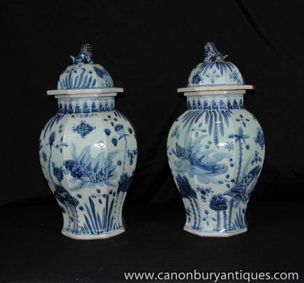 Pair chinesischen Nanking Vasen Keramik Porzellan Jars Urnen China Delft