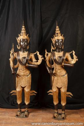Paire Grand Bronze Bali Temple Statues de Bouddha bouddhisme bouddhiste Art