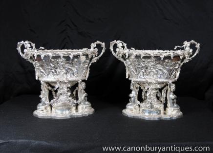 Paire Silver Plate Cherub George II urnes soupières Silverplate