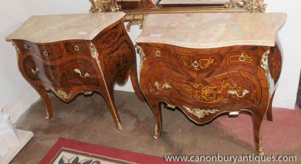 Paire française Empire Bombe Commodes Marqueterie Commode de marqueterie