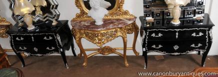 Paire laque noire française Bombe Commodes Commode