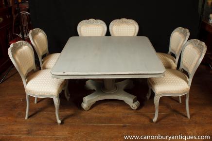 Set 8 Französisch Provincial Painted Dining Chairs Bauernmöbel
