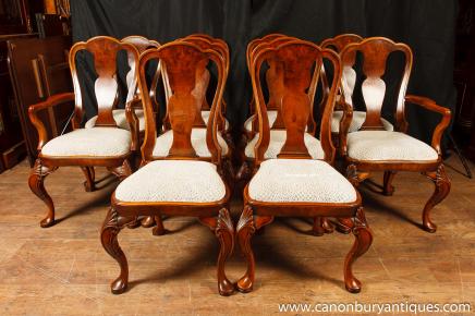Set Queen Anne Stühle Nussbaum Chair 10 Sitze
