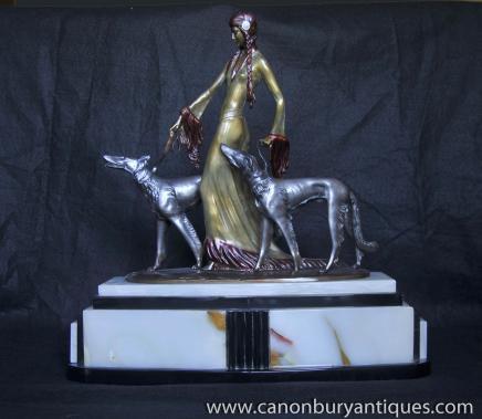 Signed Poertzel Art Deco Bronze Aristokraten Barsoi Hunde Figurine