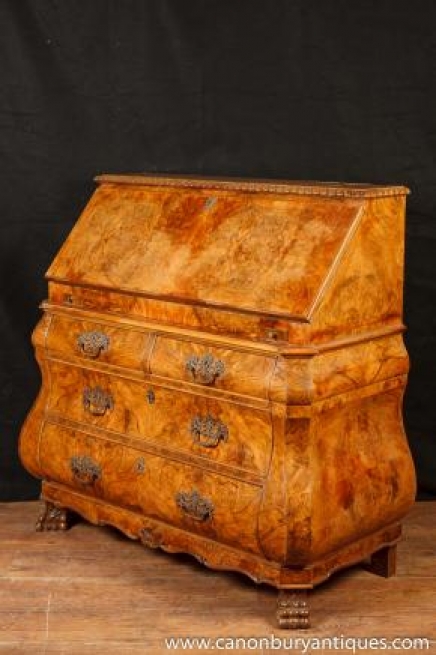 Walnut Bombe Dutch Desk Bureau Brust Secretaire