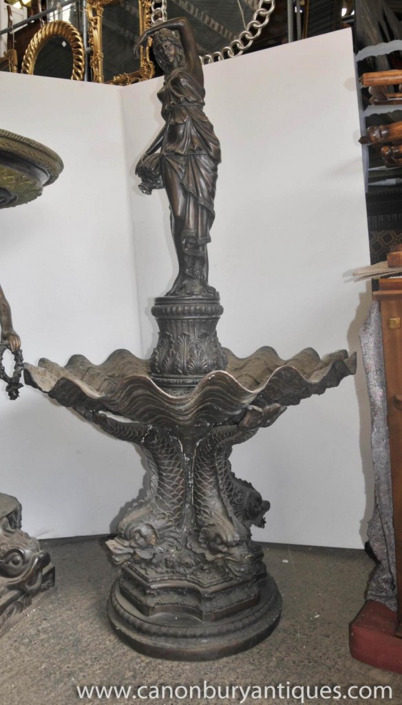 Classic Italian Bronze Fountain Maiden Serpent Water