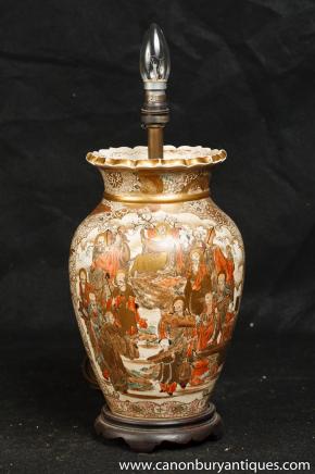 Antique Japanese Satsuma Porcelain Table Lamp Light 1880 Antique Japanese Satsuma Porcelain Table Lamp Light 1880